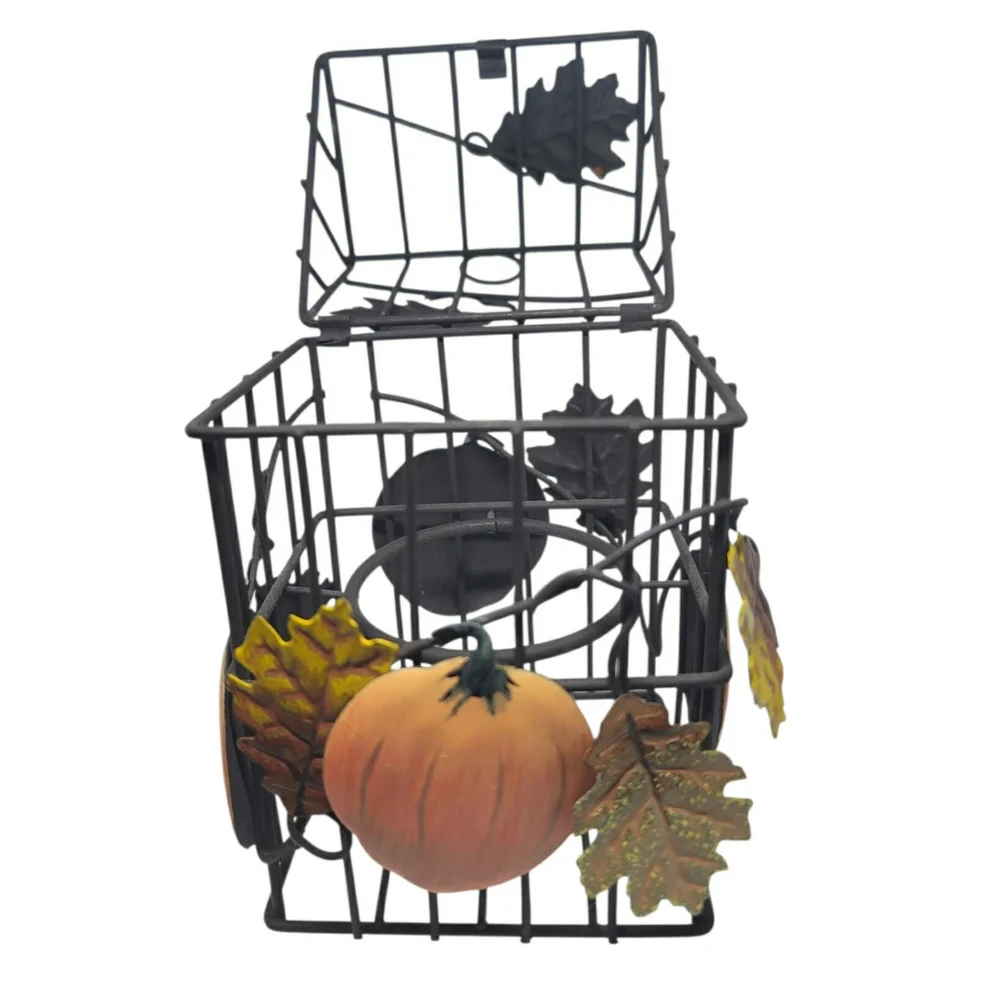Metal Leaf and Pumpkin Candle Holder